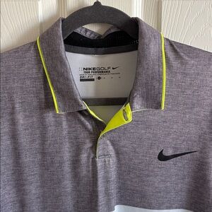 Nike Men’s Two-Tone Golf Polo — Gray, White & Neon Yellow Accents M